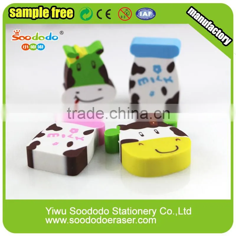 Student supply 2D Ectrusion animal cow shaped Erasers