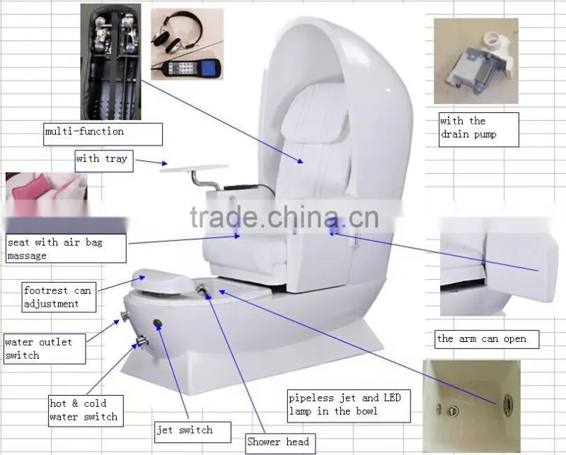 2016 white egg shape with pink massage seat pedicure chair