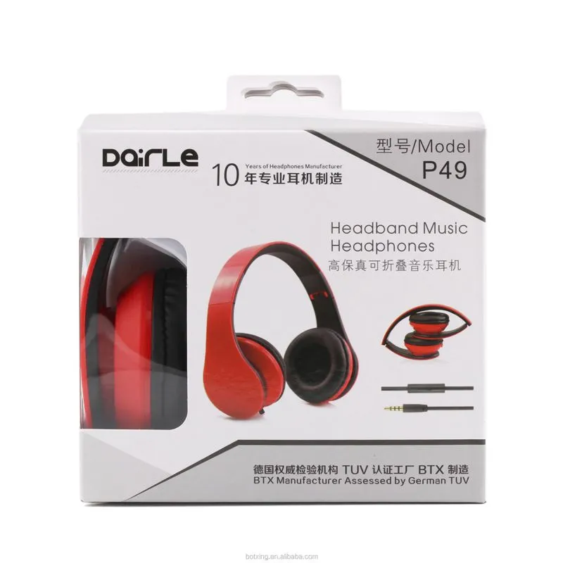 Promotional high quality mega bass 40mm speaker headphone with retractable cable