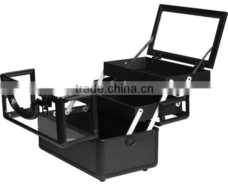 Makeup Train Case Clear Acryic Top, Travel Cosmetic Box with 2 Trays, Mirror &Shoulder Strap,Aluminum Acrylic beauty vanity case