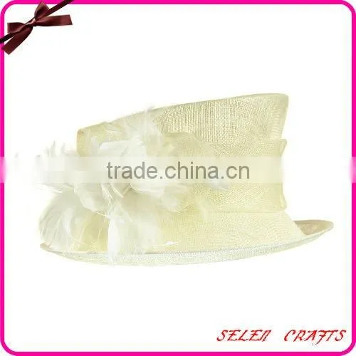 Fancy Sinamay Hat with White Ribbon Decorated