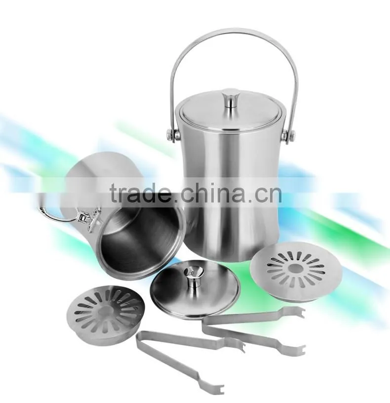 custom small stainless steel ice bucket and Tongs- double wall beer ice bucket with opener wholesale