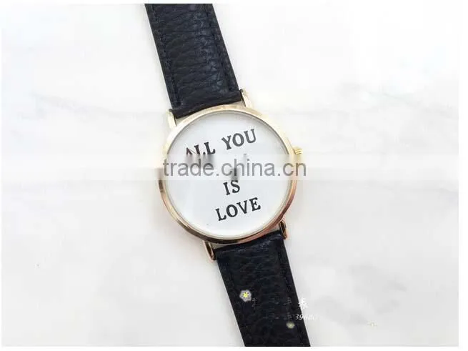 Best price Women's Men's ALL YOU NEED IS LOVE Faux Leather Dial Analog Quartz Wrist Watch