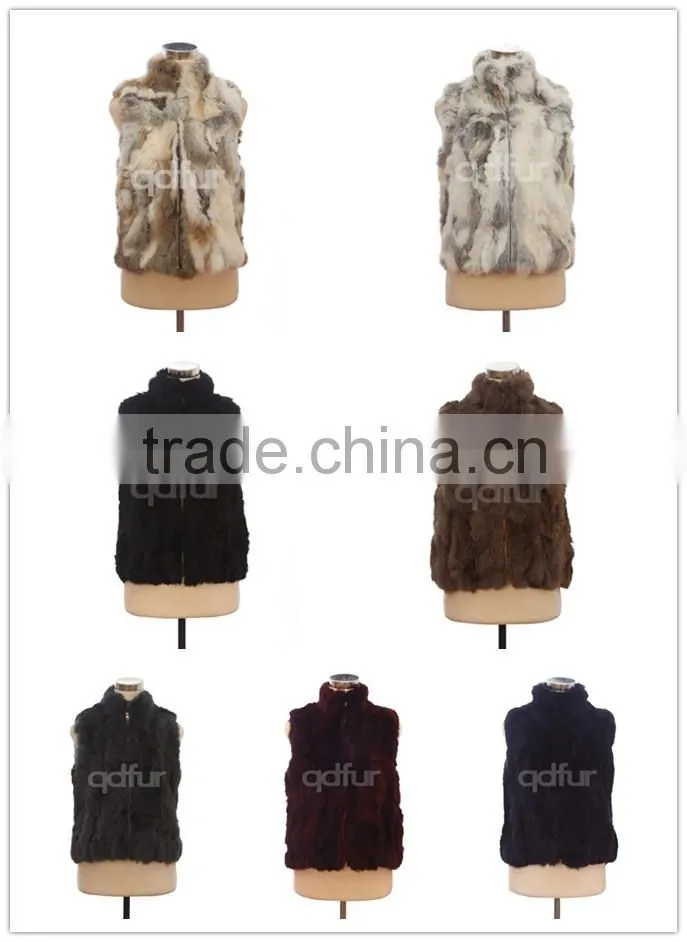 QD30406 Hot Sale Women Real Rabbit Fur Short Vest with Stand Collar