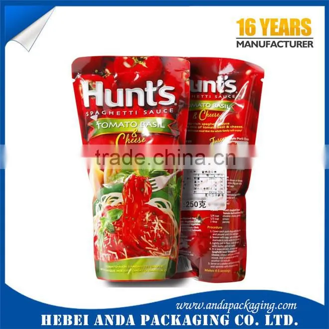 custom printed ketchup packets pet/al/pe ketchup stand up pouch aluminum material