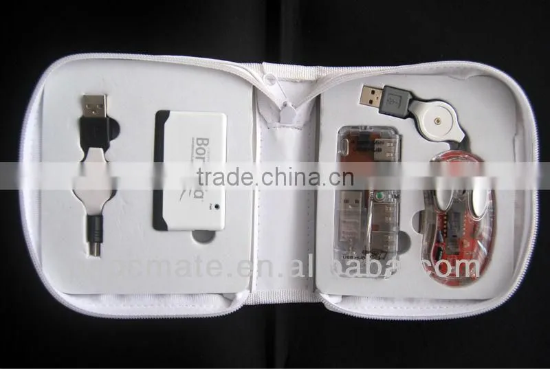 PC white pouch mouse usb hub card reader travel gift kit 3 in 1 travel set