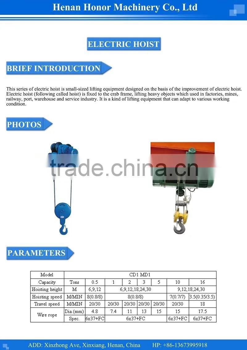 440V 220V Electric Hoists with CE Certification