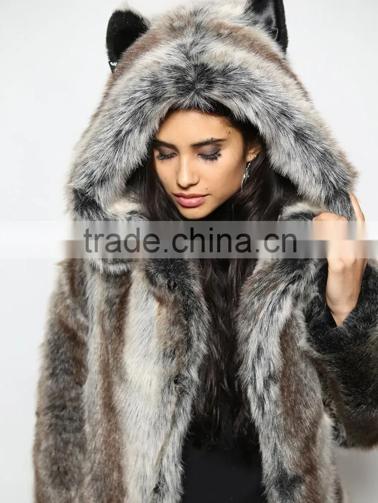 new arrival latest coat design for women wear vintage wolf faux fur coat