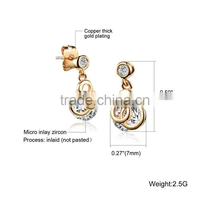 gold plated style cubic zircon 2016 new hanging women earring