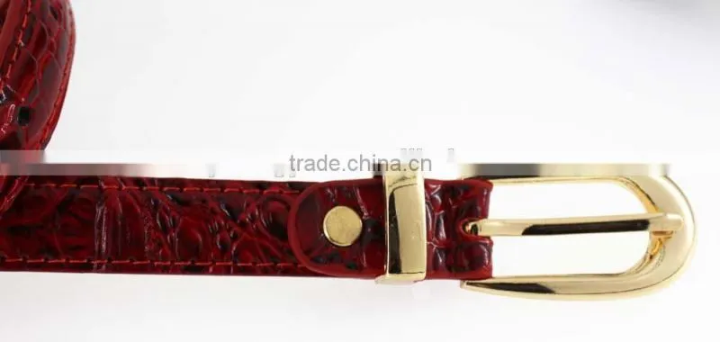 Women's Classic patent PU leather belt with Gold buckle /CROCO Faux leather belt for lady