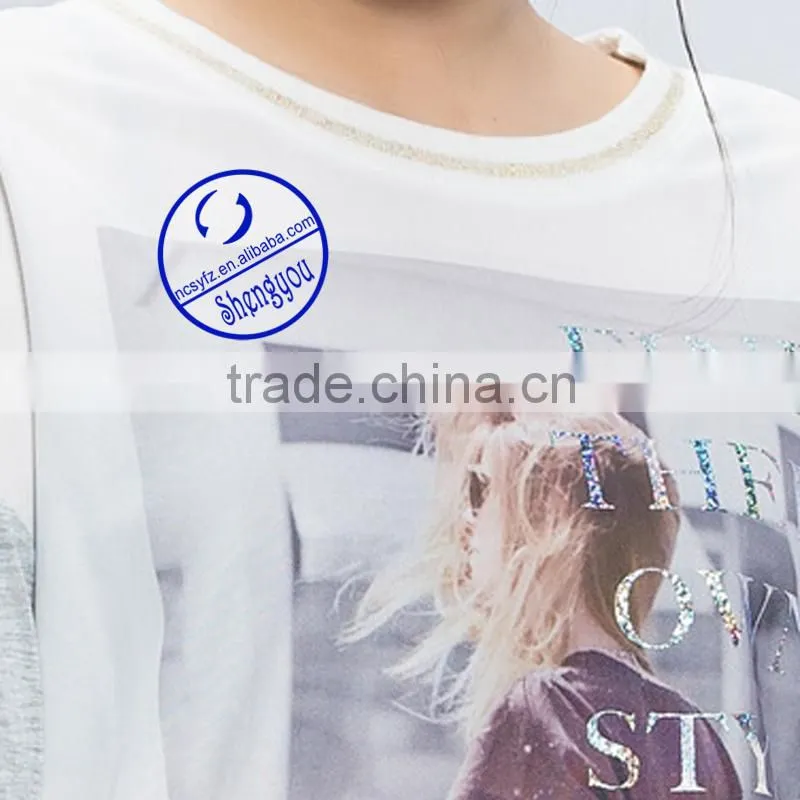 2015 China supplier custom fashion long sleeve women printing t shirt wholesale