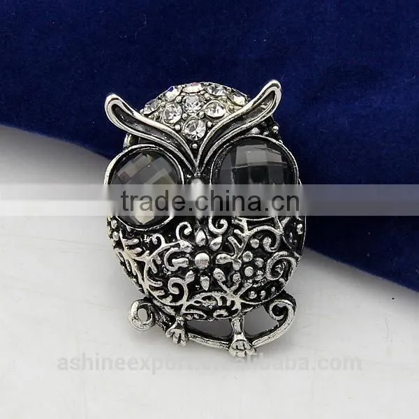 Cute animal seriest-bulk crystal retro owl brooch/handmade rhinestone brooch