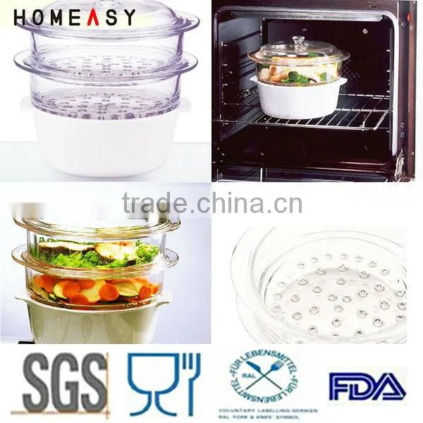 wholesale new pyrex glass food steamer set for cooking