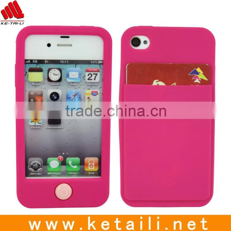 Silicone phone cover with pocket for iphone 4S cover with card holder