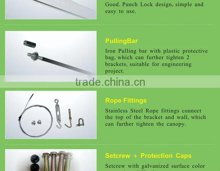 New arrival 1.5M assembled PC polycarbonate Metal Aluminum awning celling brackets for porch and window