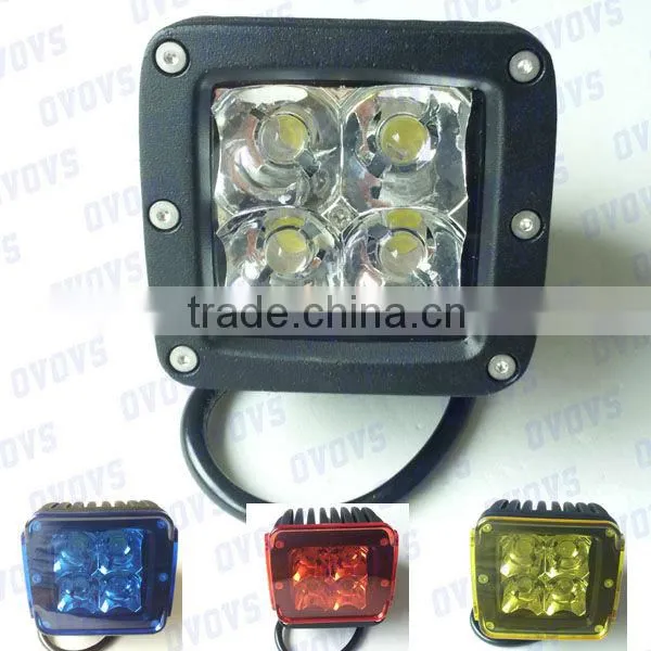 10-30v 12W LED work light with four color covers for truck, suv, atv, 4x4 off road, heavy duty machine