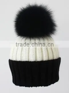 KH31 Wholesale factory price wool knitted hat with fox fur pompons