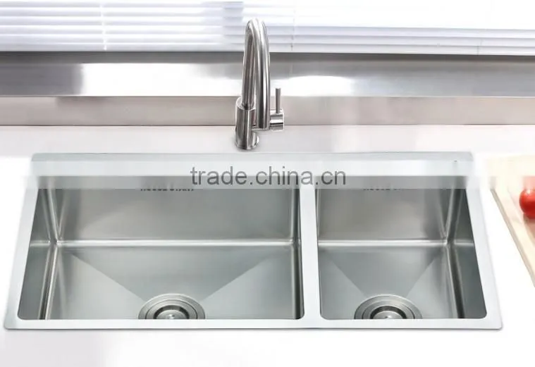 Stainless steel corner sink with double bowl for kitchen/bathroom/toilet/laundry room/outdoor/barber, etc