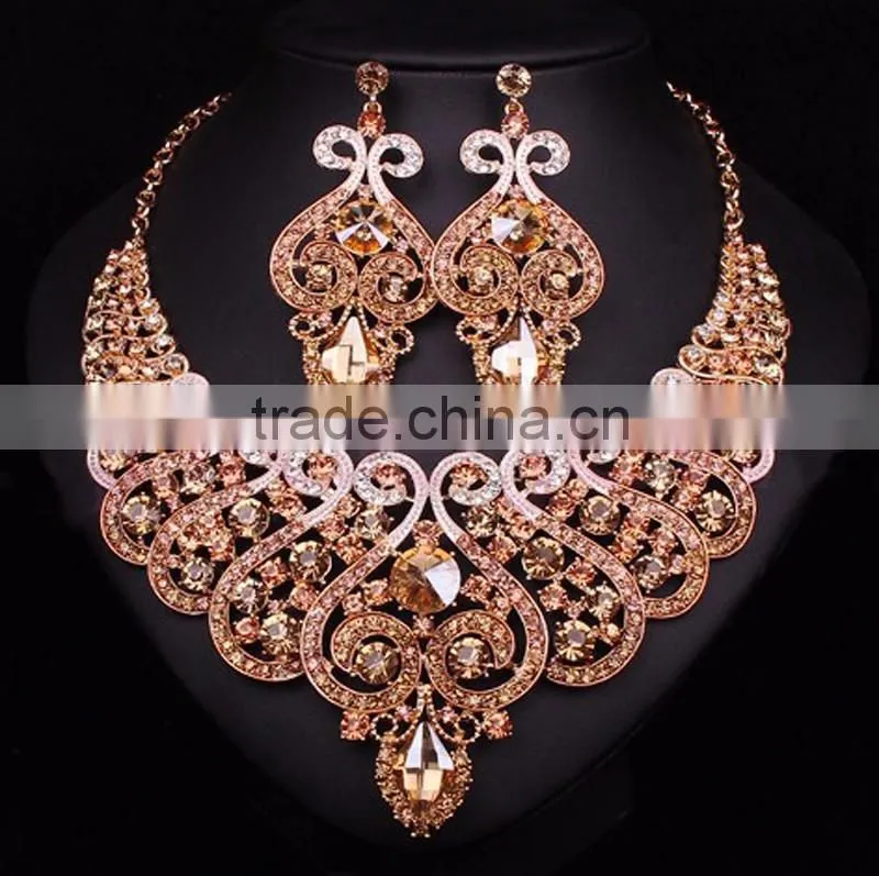 fashion jewelry crystal bead African Handmade crystal Rhinestone jewelry set 18k gold jewelry