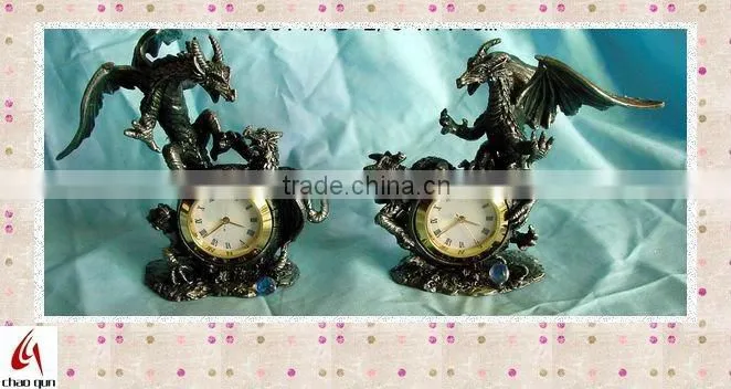 2012 crafts metal pewter table clock with dragon for decoraton