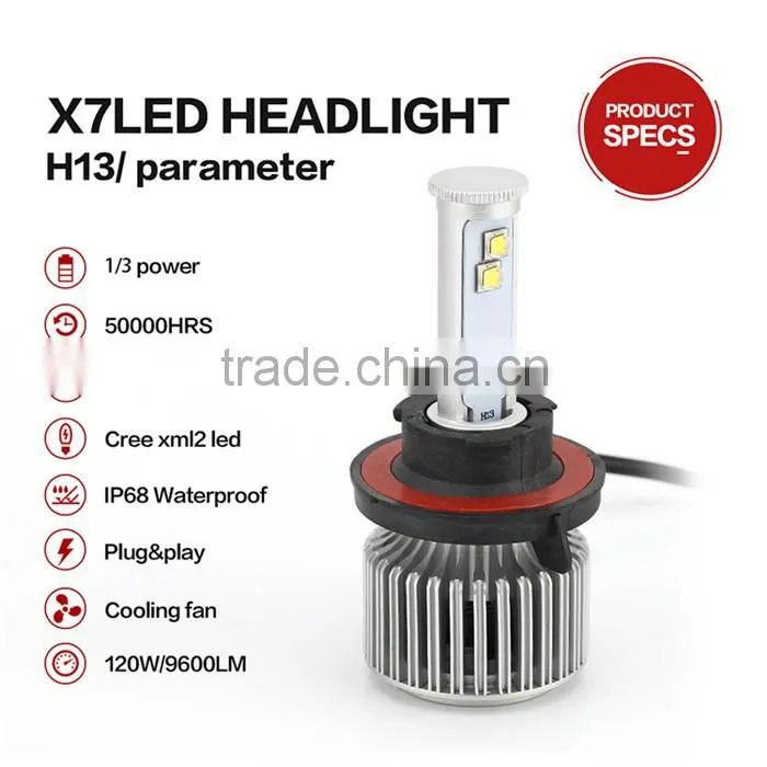 Excellent Lumen 4800lm 9-36v 360Degree X7 Car Led Headlight H13