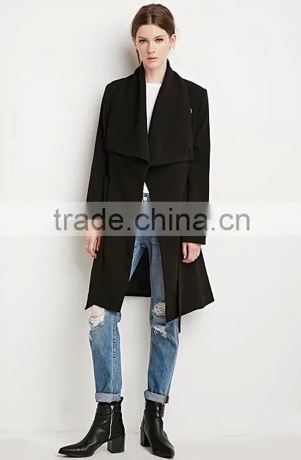 2015 New apparel fashion designs belted shawl collar coats for woman