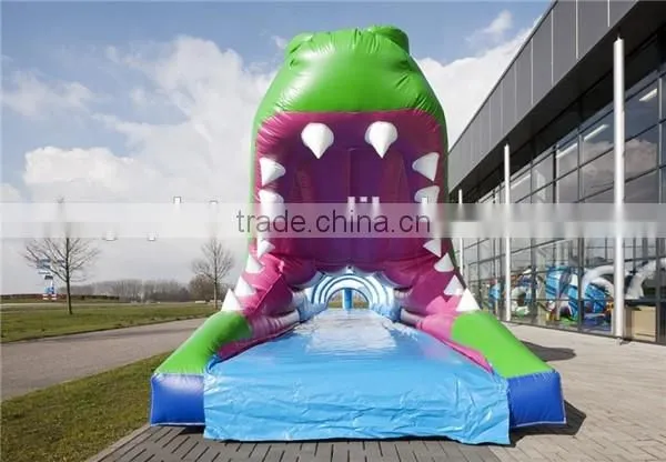 Longest inflatable water slide /lovely crocodile park/inflatable crocodile belly tunnel for outdoor game