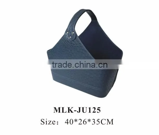 Large volume leather storage basket for home, hotel storage.