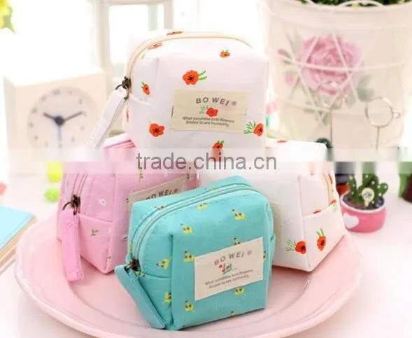 wholesale promotional gift OEM customized cute mini cotton canvas Zipper small wallet handbag coin purse with handle lanyard