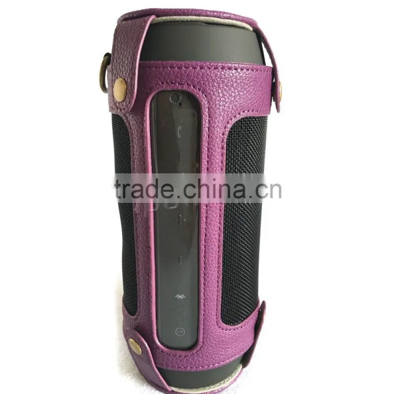Portable Bluetooth Speaker Cover PU Leather Protective Bag, Carrying Case for JBL Charge 2+ with Holding Strap & Carabiner