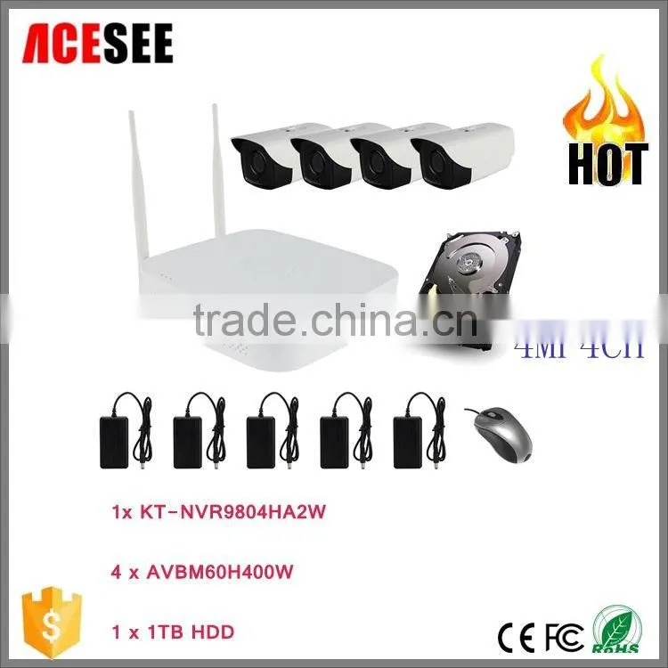 Acesee 2016 alibaba best seller 4mp wifi security camera system 4ch nvr kit outdoor metal bullet case