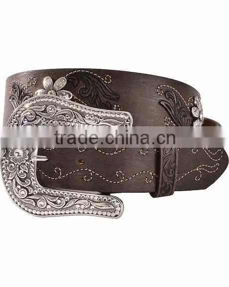 Cowgirl western bling bedecked removeable belt buckle silver-tone conchos belt