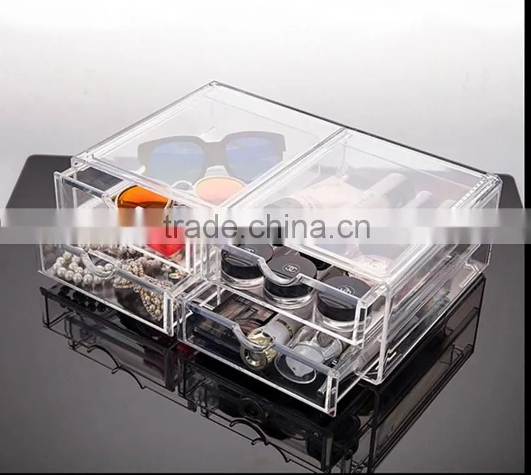 Hot selling customized OEM ODM accepted acrylic cosmetic storage box with drawers