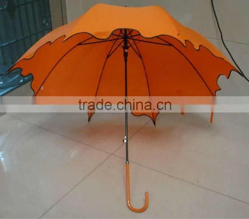 orange creative durable dome fashion ladies umbrella with wave edge