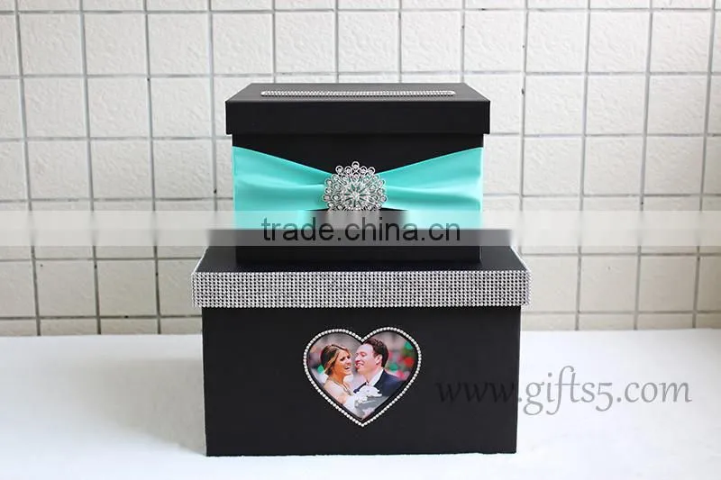 Elegant Handmade black wedding cardbox with photo frame