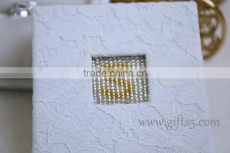Elegant wedding ring jewelry box with beaded name plate of S
