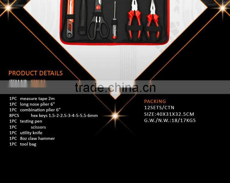 16pcs Mini Hand Tool Kit Bag with Hammer and Plier