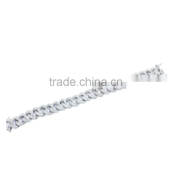 Factory direct sale micro pave setting 925 Silver Cuban Link Bracelet