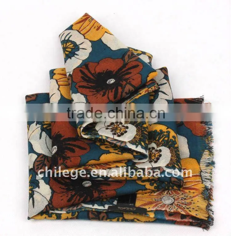 high quality mercerized wool floral printed scarfs