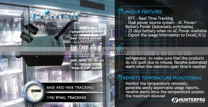 Commercial Freezer monitoring solution, Door status, Temperature sensor, Prevention misuse system, AC power and 22 days battery