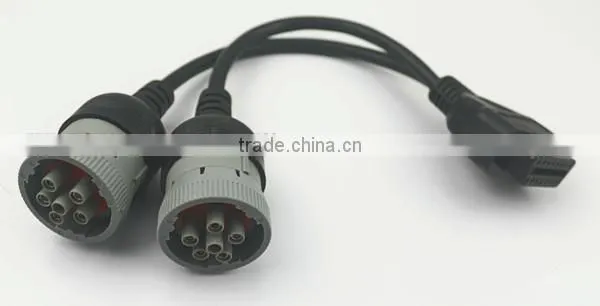 Deutsch splitter Y cable, OBD2 16pin Female to 2pcs J1708 6pin cable connector