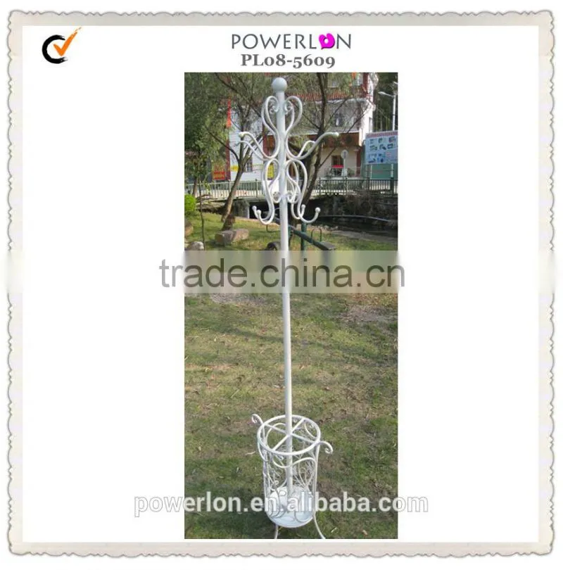Antique White Portable Wought Iron standing Coat Rack