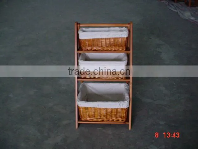 Storage bench with wicker baskets with 4 wheels