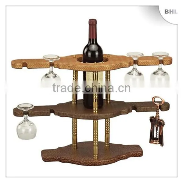 2013 New Style! Bar/hotel leather red wine rack YJ-4 with 4 glass holder, single bottle wine display rack for guest room