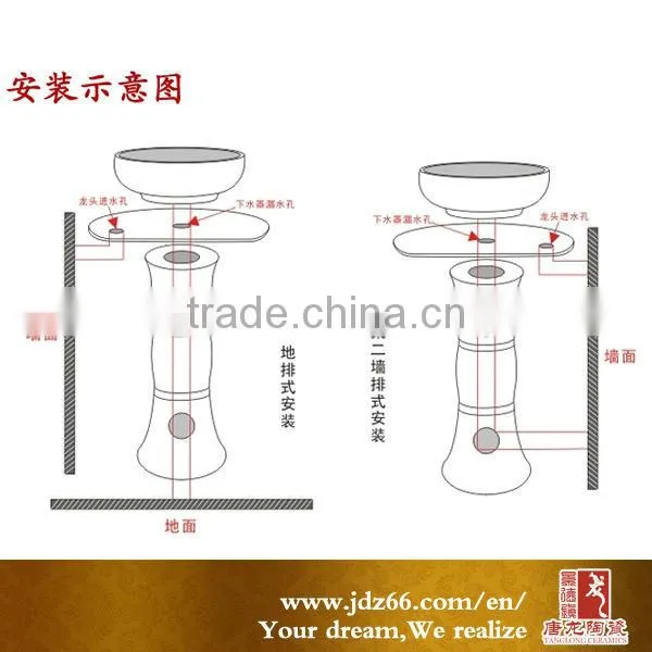 Reliable quality beautiful design on-glazed ceramic pedestal washbasin with the Chinese inscription