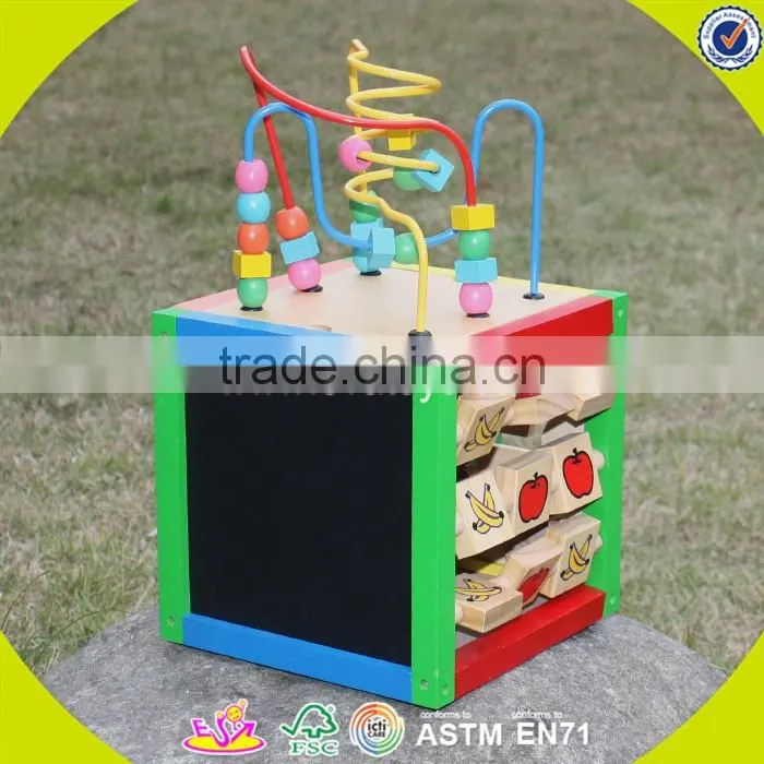 2017 wholesale wooden cubic wire bead children wooden cubic wire bead colorful wooden cubic wire bead W11B060
