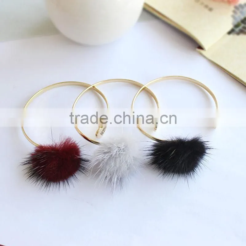 mink fur pompon cuff bangle marten fur pom pom cuff bangle customized hug me heart gold cuff bangle