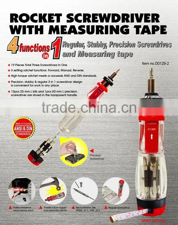 4 in 1 Rocket Screwdriver with Measuring Tape