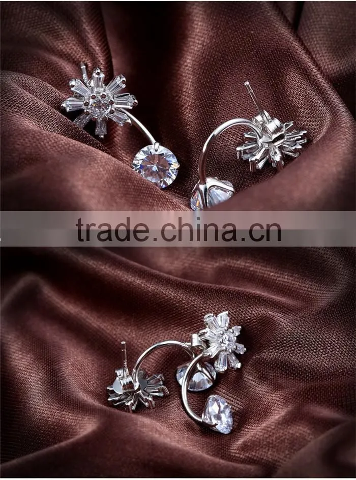 2017 wholesale 925 sterling silver sun flower woman fashion engagement wedding earrings customized jewelry CZ two way wearing