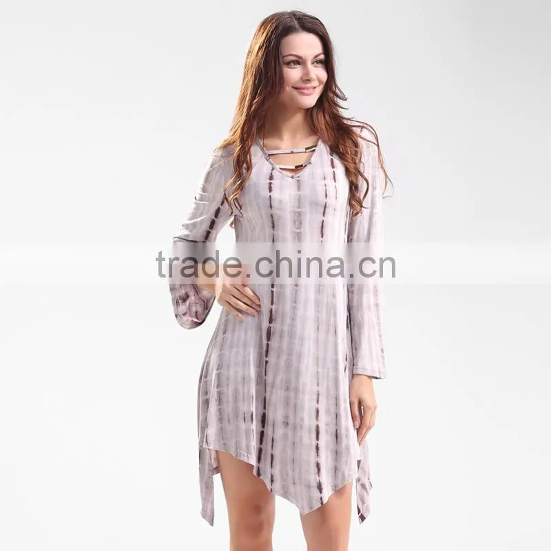 Maxnegio bell sleeve tie dye retro loose dress for ladies